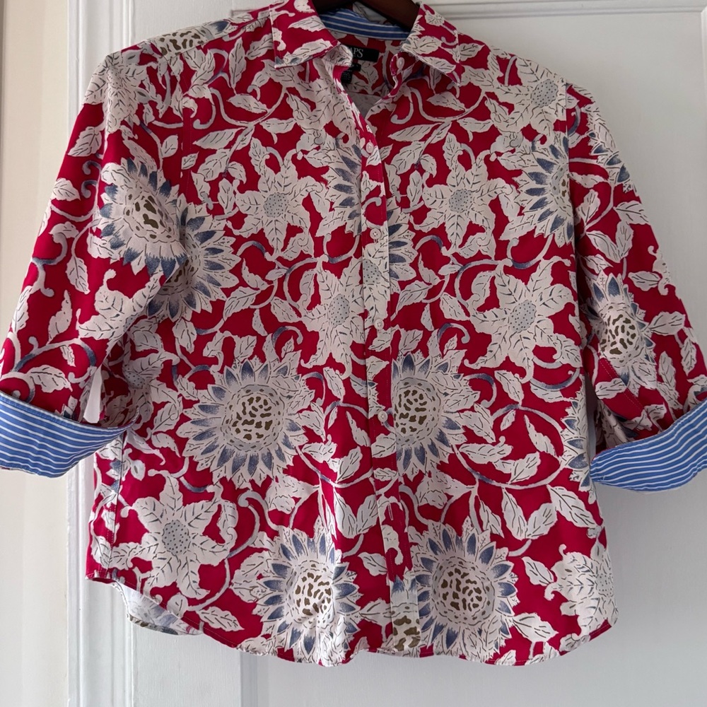 Chaps Button Down Floral Cotton Non Iron Shirt